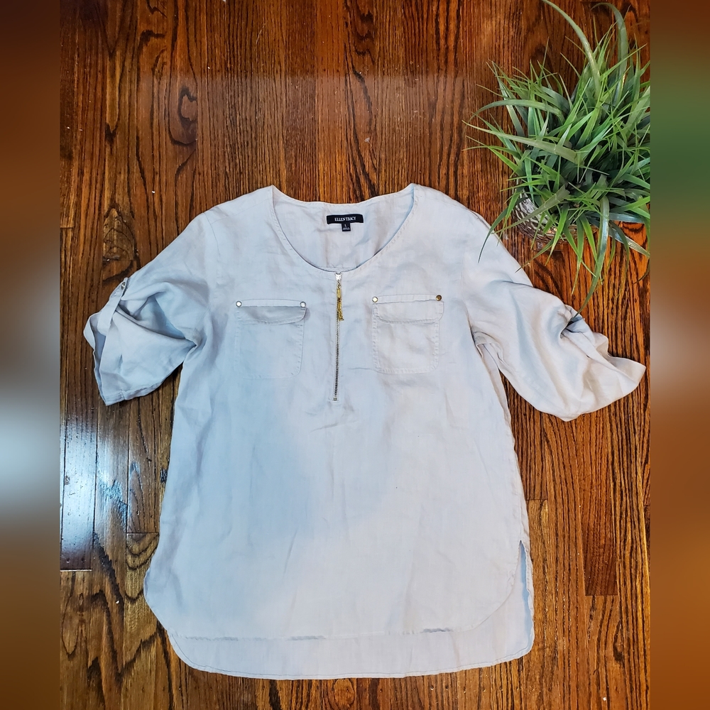Ellen Tracy 100% Linen V-Neck 3/4 Sleeve Tunic - Picture 8 of 12